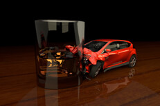 Small red car crashed into liquor glass concept for driving under the influence
