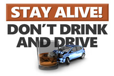 Stay alive don't drink and drive Graphic showing DUI accident with Stay alive don't drink and drive text in background