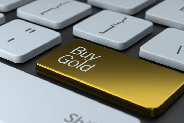 Laptop keyboard concept with metallic gold Buy Gold key