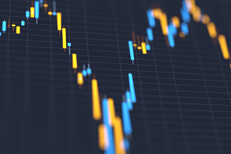 Screenshot of stock price candlestick chart Computer screen showing stock prices with price range and fluctuation