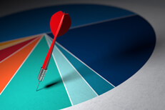 Dart stuck in pie chart Dart stuck in pie chart segment concept for choosing investment portfolio