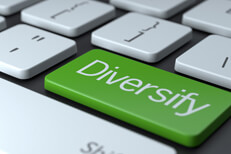 Diversify keyboard key Laptop keyboard with large green Diversify key for stock portfolio diversification