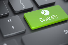 Dark keyboard with Diversify key Dark laptop keyboard with large green Diversify key with pie chart icon