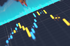 Screen of stock price charts Stylized screenshots of stock price area and candlestick charts