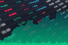 Stock ticker and area chart Perspective view of stock ticker with overlay of stock price area chart