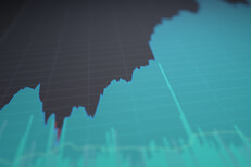 Stock price increase Area chart showing stock price increase and volume