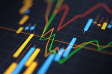 Stock price chart with shallow depth-of-field