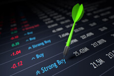 Stock strong buy Stock ticker with strong buy indicator stuck by green dart