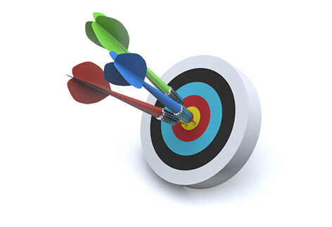 Three darts bulls eye Three colorful darts all hit center of target