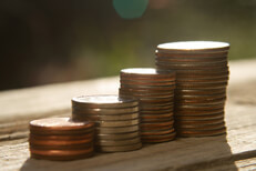 Increasing stacks of coins Increasing stacks of pennies, nickels, dimes, and quarters like chart