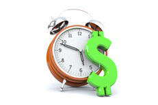 Clock with dollar sign Concept image with clock and dollar sign representing time value of money or compound interest