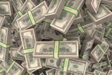 Bundles of U.S. currency randomly falling