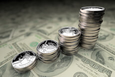 Quarter stacks fisheye Increasing stacks of U.S. quarters on Benjamins with 24mm lens