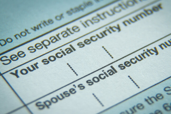 Close up photo of Social Security field on IRS form 1040