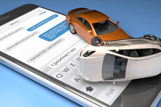 Car accident on cell phone Two car accident on cell phone with screen showing text messages