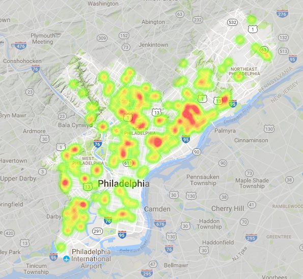 Philadelphia auto theft heat map